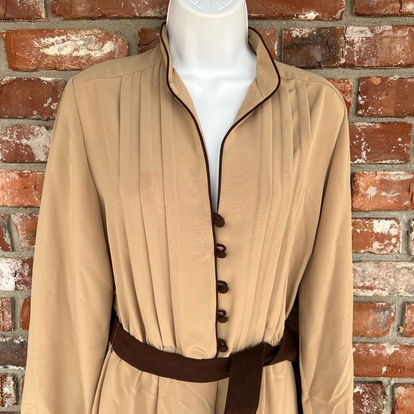 Vintage Adolph Schuman for Lilli Ann tan and brown belted dress size M - Picture 2 of 9